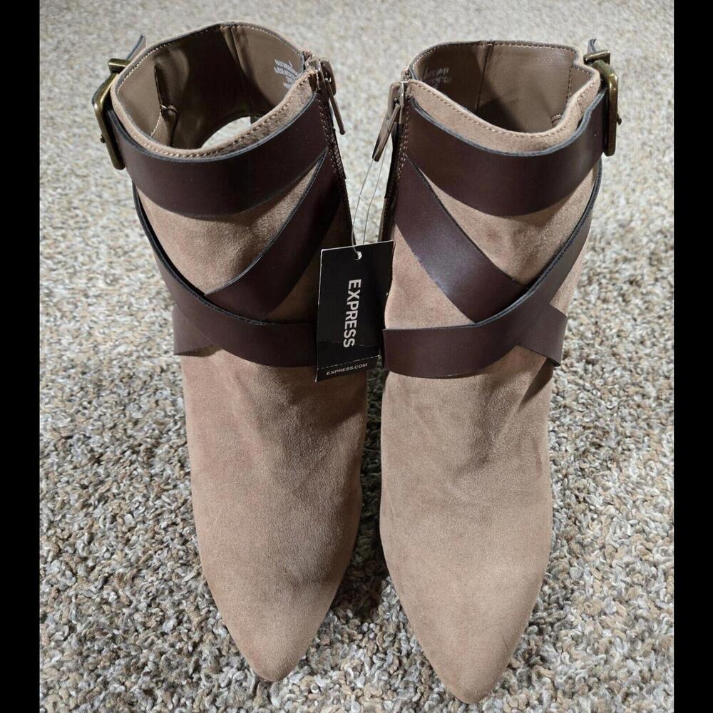 Express Pointed Toe Open Back Tan High Heel Shoe … - image 2